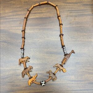 Vintage Ethnic African Carved Wooden Animal Necklace Tribal Safari Handcrafted